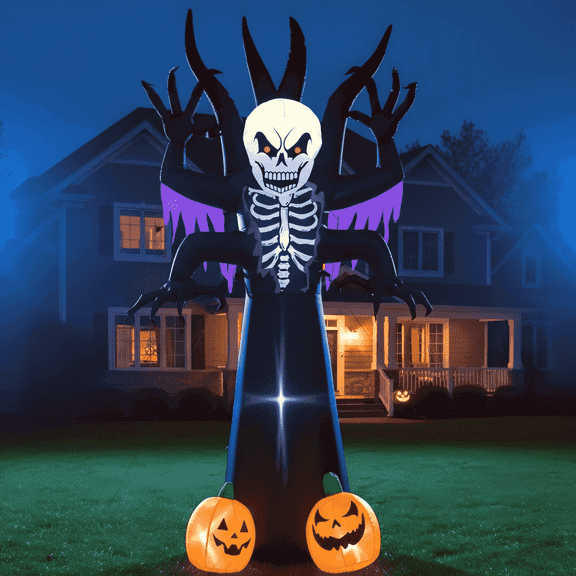 Toiyjofe 8ft Halloween Inflatable Skeleton Tree with LED Lights, Spooky Lighted Outdoor Yard Decoration with Grim Reaper & Pumpkins