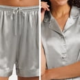 thumbnail image 2 of Fishers Finery Women's 100% Mulberry Silk Short Pajama Set; Collared Soft Sleep Shirt with Drawstring Shorts (Grey, XS), 2 of 6