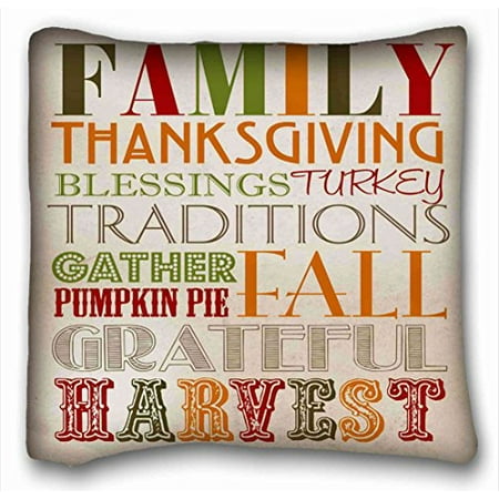 WinHome Pillow Case Family Thanksgiving Blessings Turkey Traditions Gather Pumpkin Pai Fall Grateful Harvest Printable Home Decor Throw Pillowcase Pillow Cover Sofa Size 18x18Inches Two Side