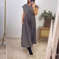 thumbnail image 4 of Vestido plisado de Color liso para mujer, prenda cómoda e informal con manga voladora, dobles bolsillos laterales, moda de verano, 4 of 4