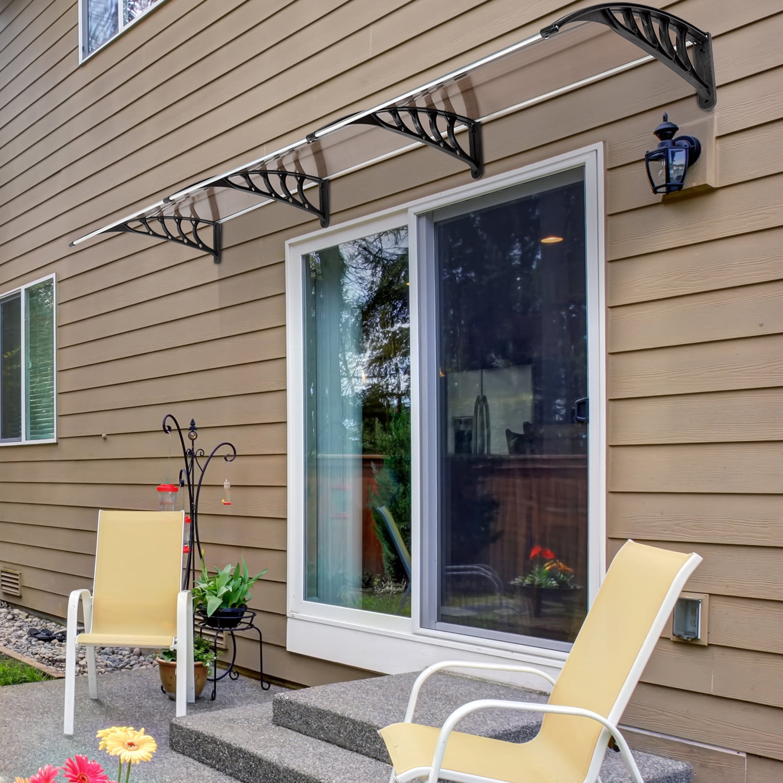Lowestbest 116.5"x 35.4" Window Awning Door Canopy, Outdoor Front Door Patio Canopy Protection, Brown Lowestbest 116.5"x 35.4" Window Awning Door Canopy, Outdoor Front Door Patio Canopy Protection, Brown