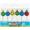 Smiley Face Pick Birthday Candles, 6pk