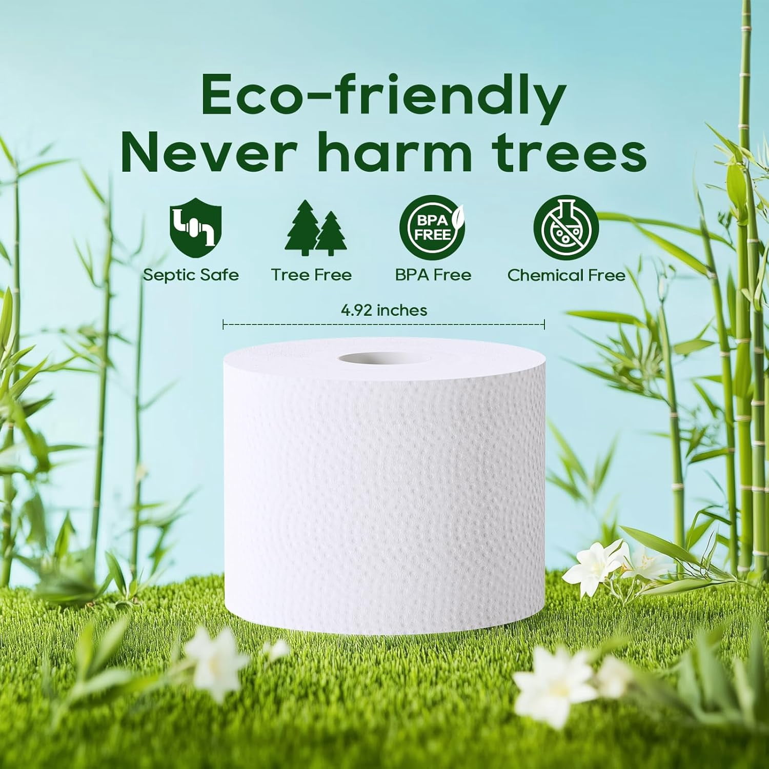Bamboo Toilet Paper, Septic Safe Toilet Tissue, 9 Mega Rolls, 600 Sheets Per Roll, Tree Free, Non Toxic, 2 Ply, Soft and Absorbent, Eco Friendly Dye-Free Paper