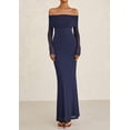 thumbnail image 3 of Vestido PRETTYGARDEN Ajustado con Hombros Descubiertos y Mangas Largas Azul Marino M, 3 of 8