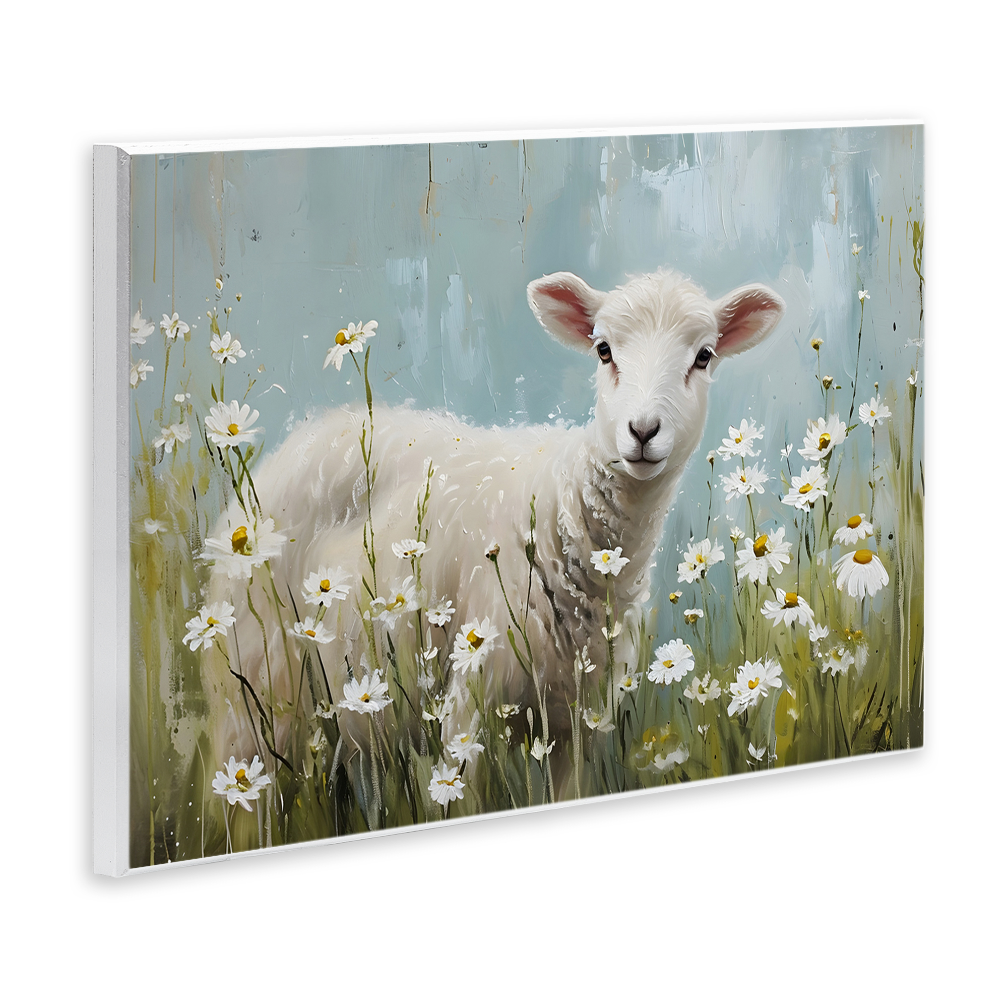 Stupell Industries Lamb Among Daisies Animals & Insects Painting Unframed Art Print Wall Art, 19 x 13
