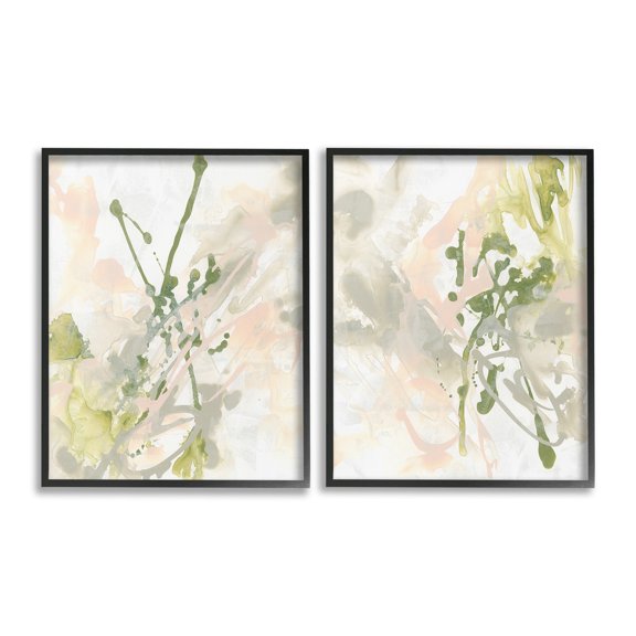 Stupell Industries Subtle Pastel Splatter Abstract Painting Black Framed Art Print Wall Art, 11 x 14, Set of 2