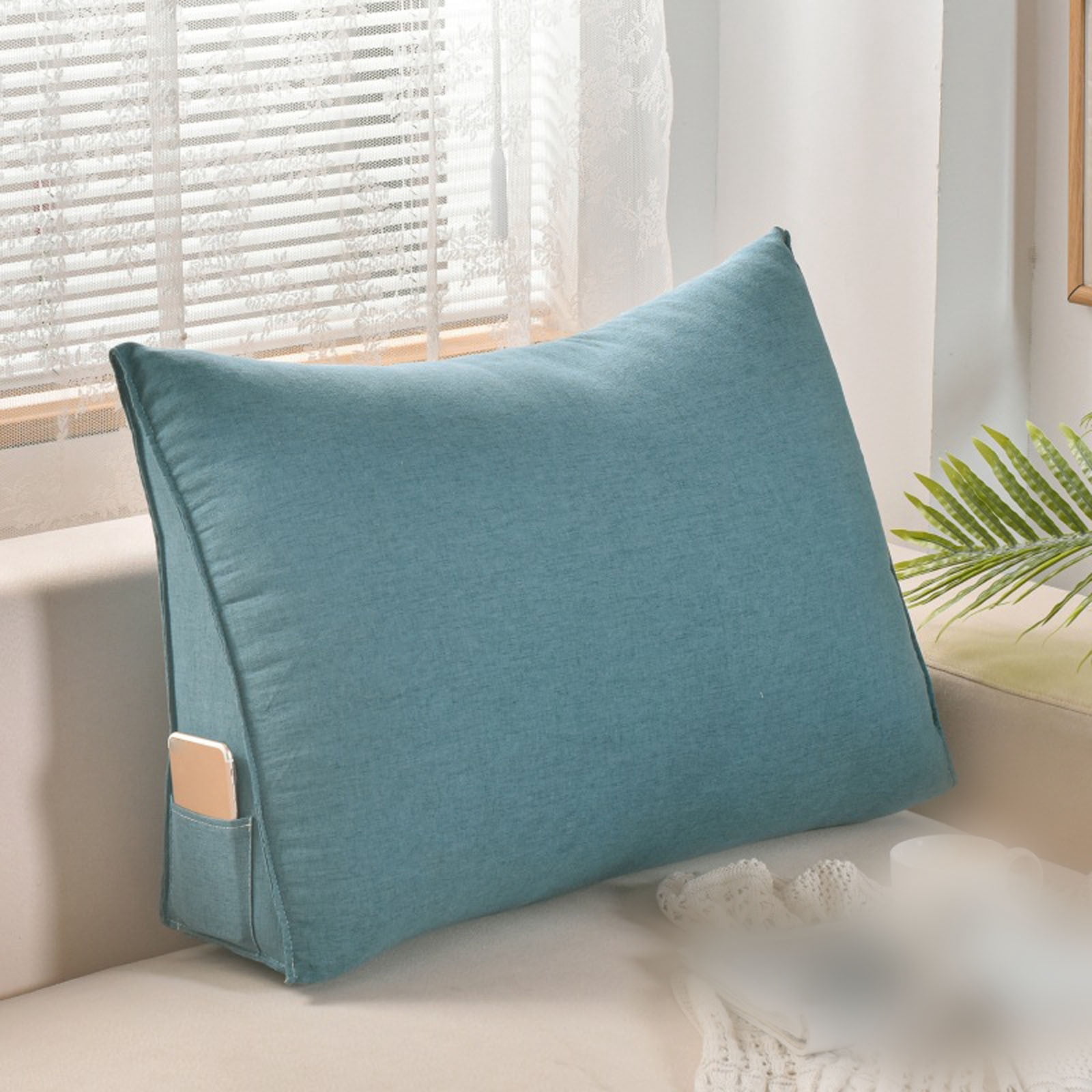 Triangular Back Support Pillow - Large Wedge Bolster Cushion for Reading in Bed & Sofa - Lumbar Neck Support with Removable Cover - Office Chair & Daybed Pillow