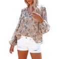 thumbnail image 4 of Sunloudy, camiseta de gasa de manga larga para mujer, estampado Floral, jerséis casuales elegantes con cuello en V, Tops de oficina, ropa de calle Sunloudy moda, 4 of 8