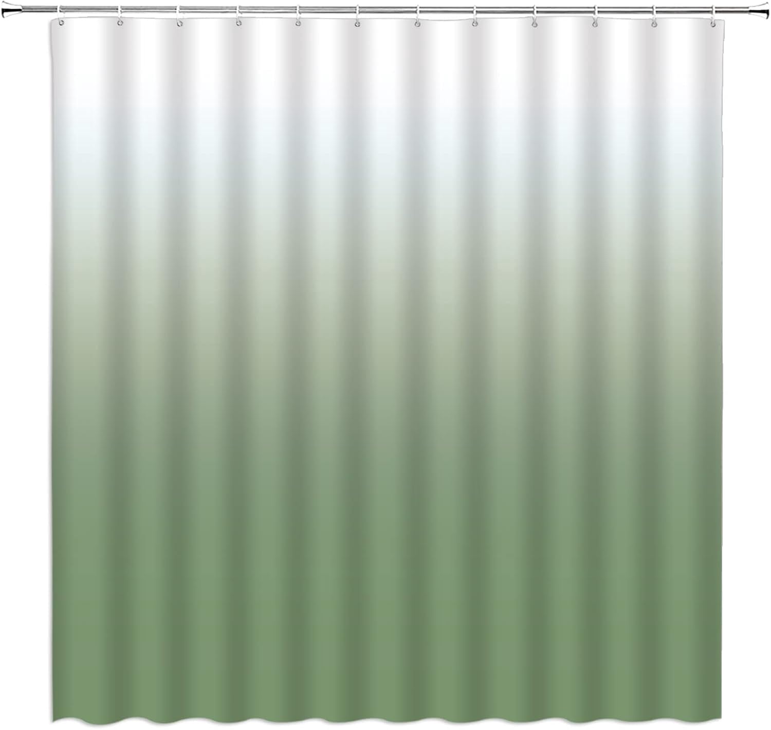 Sage Green Ombre Shower Curtain White Green Gradient Modern Minimalist Fabric Bathroom Curtains Decor Set with Hook(72" WX72 H)