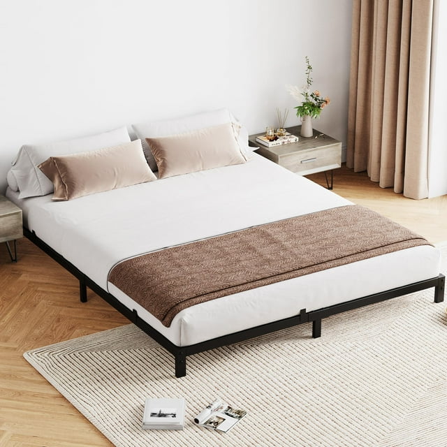 EDTara Low-Profile Metal Platform Bed Frame, Black Finish, Underbed Storage, Noise-Free, No Box Spring Required