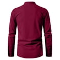thumbnail image 4 of Men's Casual Retro Cotton Linen Long Sleeve Henley Shirt, Collared Stand-Up Neck Design, Breathable Fabric, Comfortable Loose Fit, Vintage Style, Everyday Wear,Wine,2XL, 4 of 4