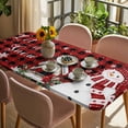 thumbnail image 3 of Red Plaid Snowman Christmas Table Cloths for 5 Foot Rectangle Tables, Xmas Snowflake Birds Berry Winter Patio Waterproof Elastic Fitted Tablecloths, Washable Rectangular Table Cover for Camping, 3 of 8