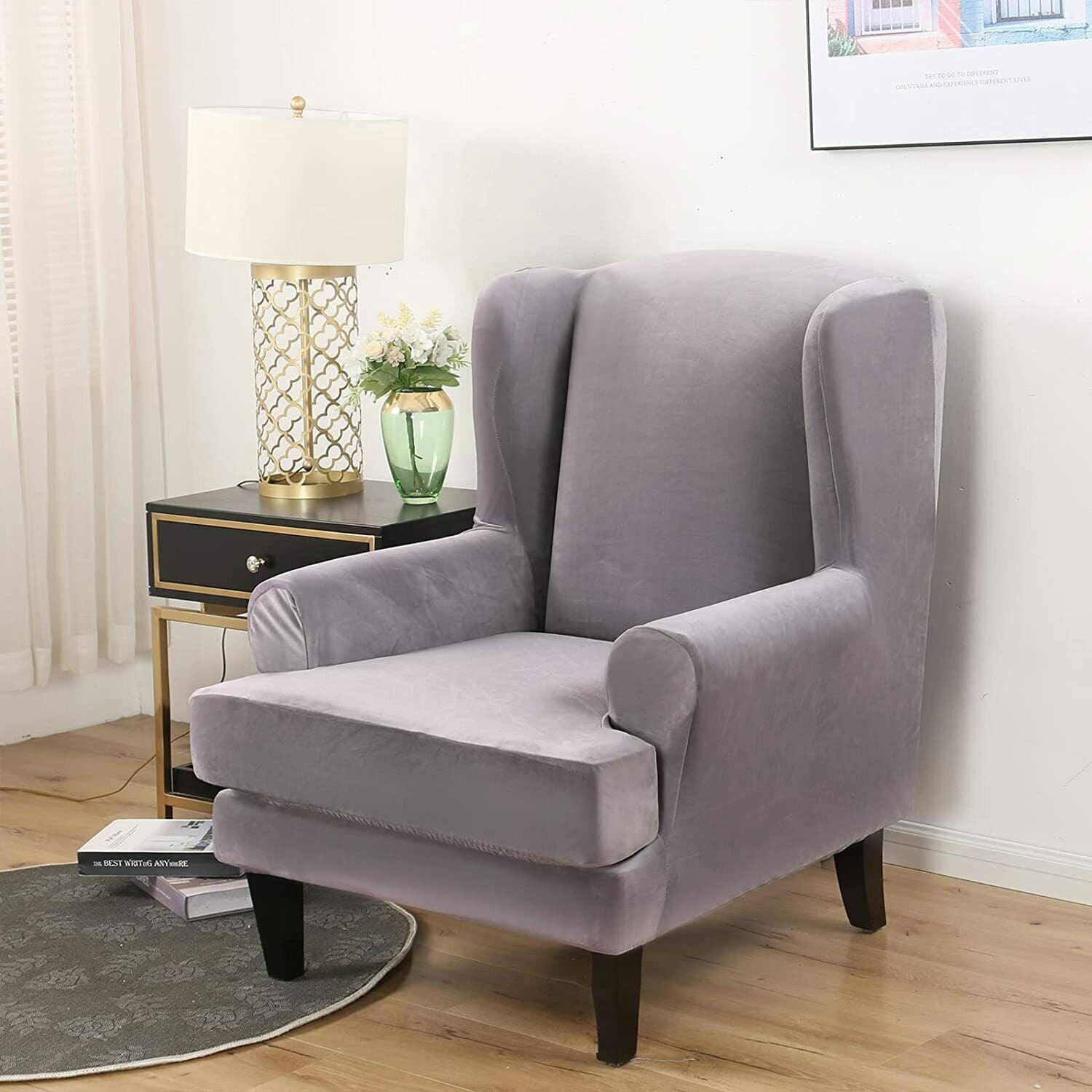SHANNA Wingback Chair Slipcover Sofa Furniture Protector 2-Piece Armchair Covers with Seperate Seat Cushion Cover