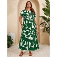 thumbnail image 6 of Green Abstract Leaf Print Round Neck Short Sleeve Maxi Casual Dress For Women, 6 of 8