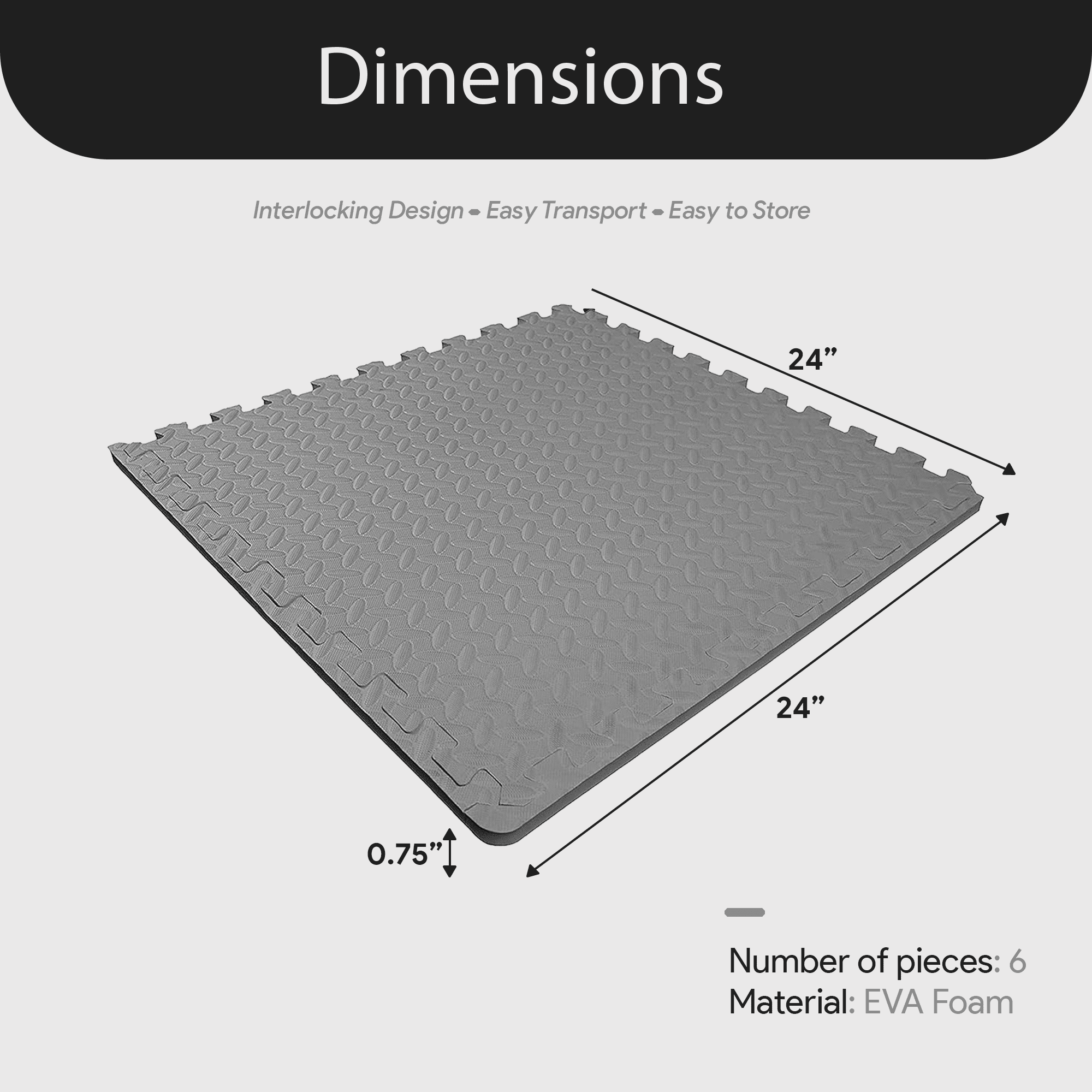 Everyday Essentials 24sqf 3/4'' EVA Foam Interlocking Exercise Protective Flooring, 6-Tile