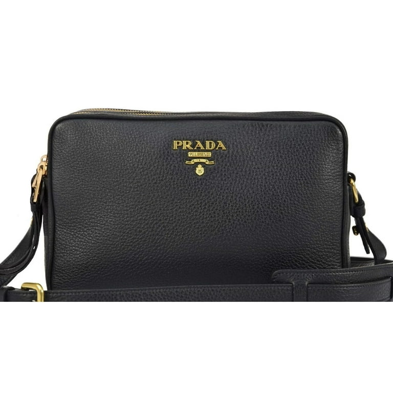 Prada Women's Black Bandoliera Vitello Phenix Leather Crossbody Bag 1BH079