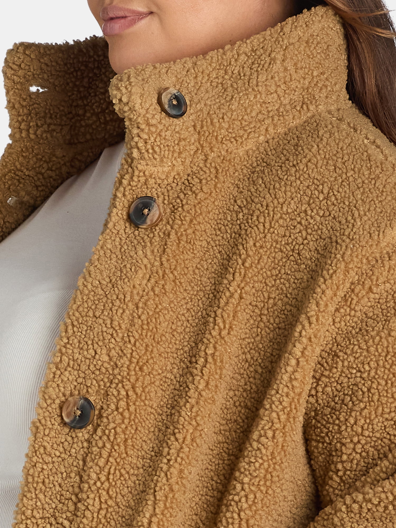 Time and Tru Women's and Women's Plus High Pile Funnel Neck Coat, Sizes XS-3X