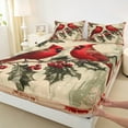 thumbnail image 3 of Castle Fairy Red Sparrows 3pcs Twin Sheet Sets for Teenager,Rustic Vintage Twin Fitted Sheet,Festival Xmas Breathable Flat Sheet,Microfiber Bedroom Decor, 3 of 7