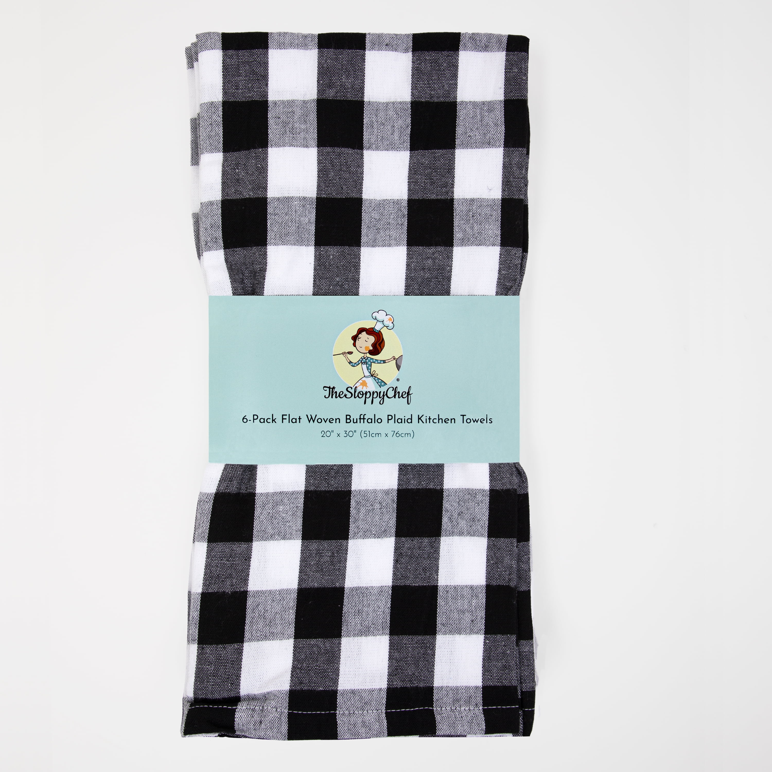 Arkwright 6 Pack of Buffalo Plaid Kitchen Towels - 20 x 30 - Black
