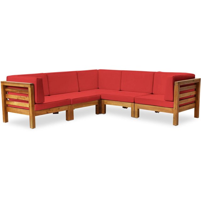 Oana Ensemble de Canapé Sectionnel en Forme de V 5 Places avec Coussin Teck/rouge
