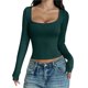 thumbnail image 1 of Camisas de Larga para Mujer, Tops Cortos, Cuello Cuadrado, Camisetas Básicas para Salir, Ropa de Invierno Y2K 2025 Verde Oscuro S, 1 of 7