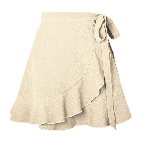 nsendm Female Skirt Adult Zipper Back Skater Skirt Lace Up Skirt Style High Waisted Solid Color Ruffled Skirt Poodle Skirts for Girls(Beige, XL)