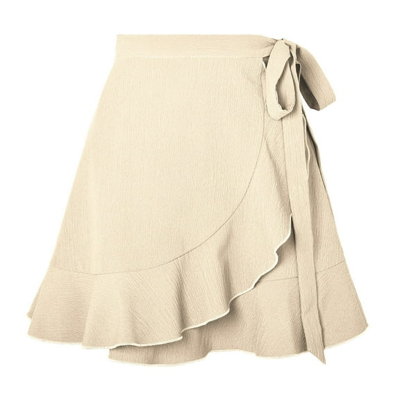 RUTAYY Women Lace Up Skirt Style High Waisted Solid Color Ruffled Skirt Casual Travel Skirts