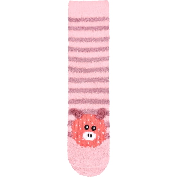 BambooMN Women's Animal Non-Slip Crew Socks, Pink Pig Extra Large - 1 Pair