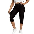 thumbnail image 6 of XUNKUSGA Plus Size Capri Pants for Women Trendy High Waisted Denim Print Split Hem Capri Leggings Summer Butt Lifting Skinny Pull On Cropped Pants,Black,L, 6 of 10