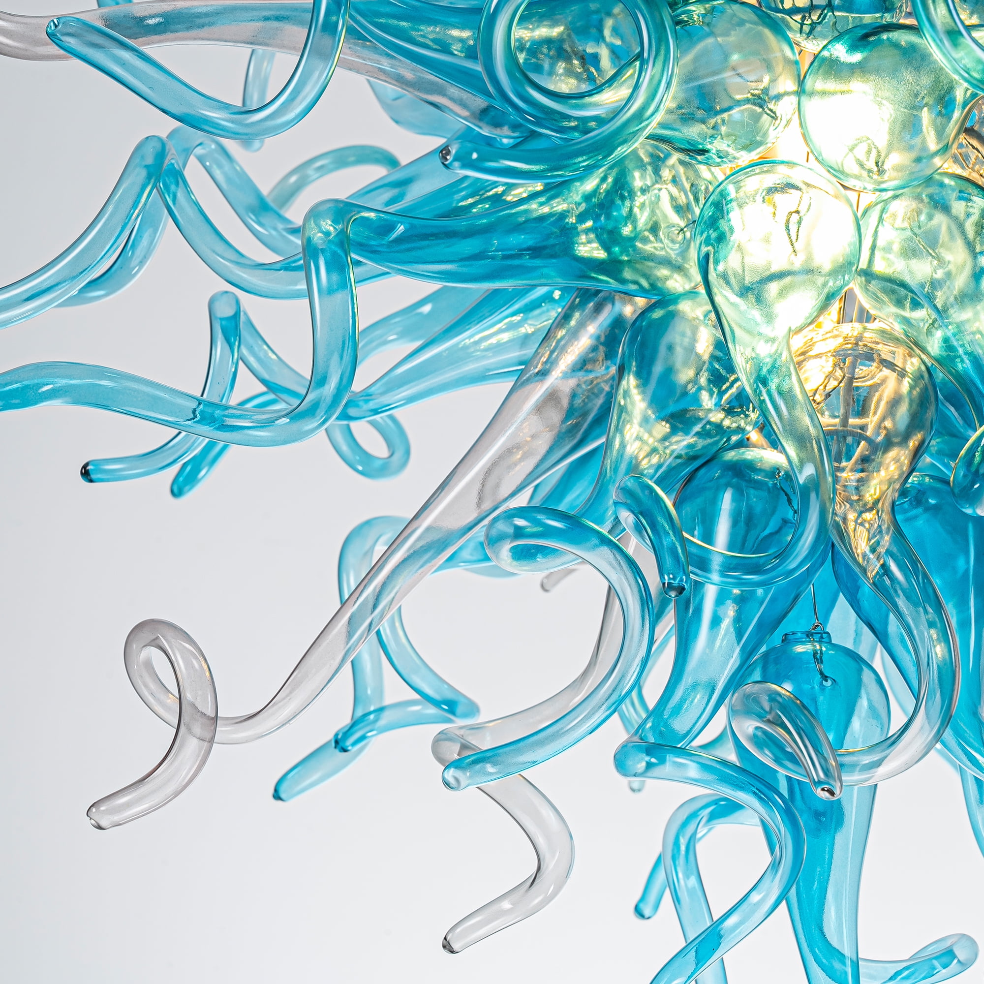 Longree Luxury Hand Blown Glass Chandelier, Blue 6-Light Ceiling Light Fixture