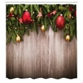 thumbnail image 3 of Ambesonne Christmas Shower Curtain, Wooden Rustic Xmas, 69"Wx75"L, Brown Green Red, 3 of 5