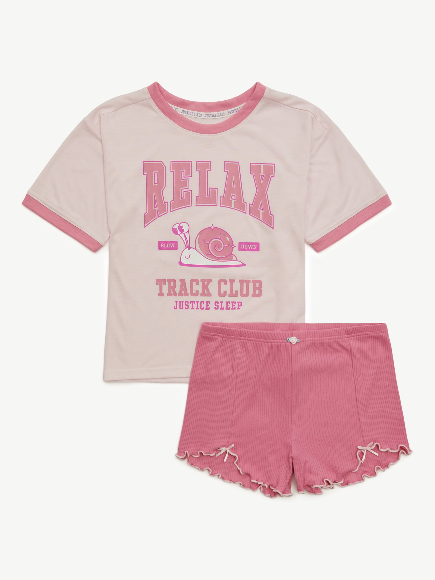 Justice Girls Short Sleeve Sleep Top and Shorts, 2-Piece, Sizes 5-18 & Plus