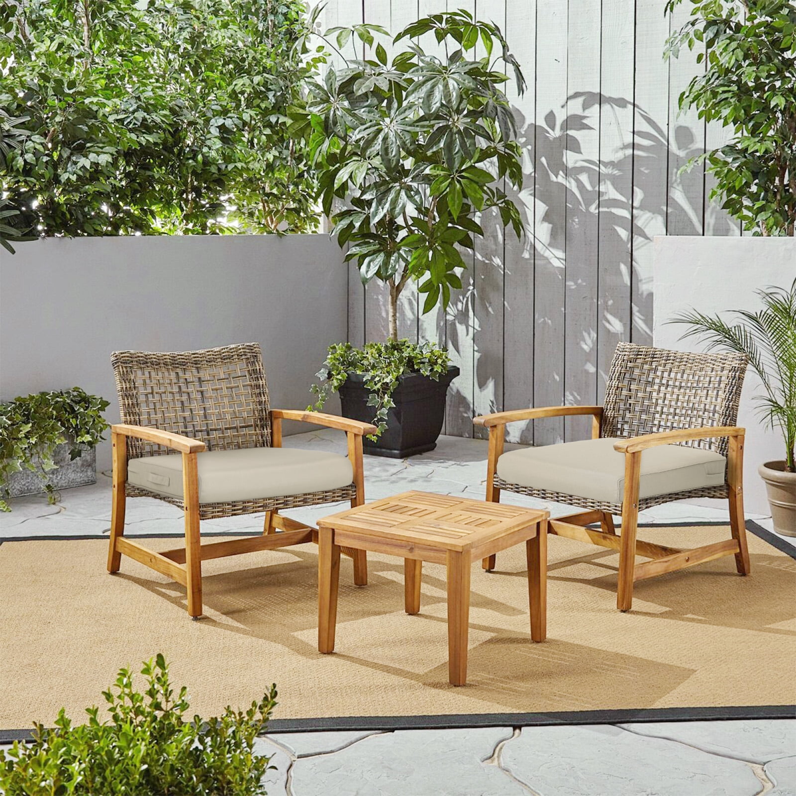 Aoodor Outdoor Seat Pads Chair Cushion W24''xD24'', Fade-resistant Polyester, Removable Cover with Hidden Zipper,Adaptable Secure Ties for patio, garden, or terrace, Set of 2
