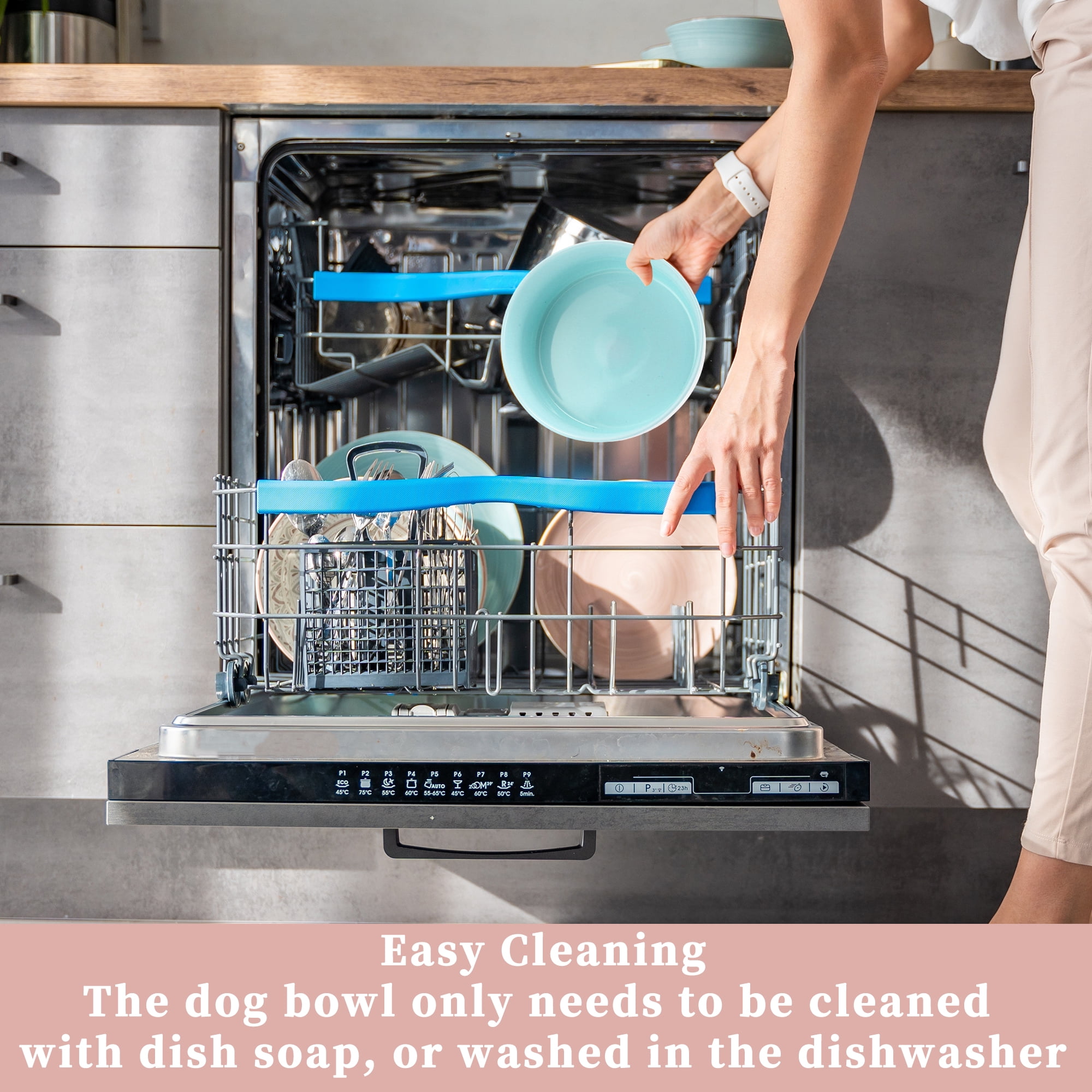 Unique Bargains 70Oz Ceramic Dog Bowl 8" Large Dog Water Bowl Non-Slip Dog Food Bowls for Large Dog Spill Proof Dog Bowl Blue