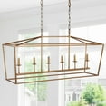 thumbnail image 4 of JONATHAN Y Pagoda 49" 6-Light Classic Traditional Metal Linear Cage Lantern LED Pendant, Antique Gold, 4 of 9