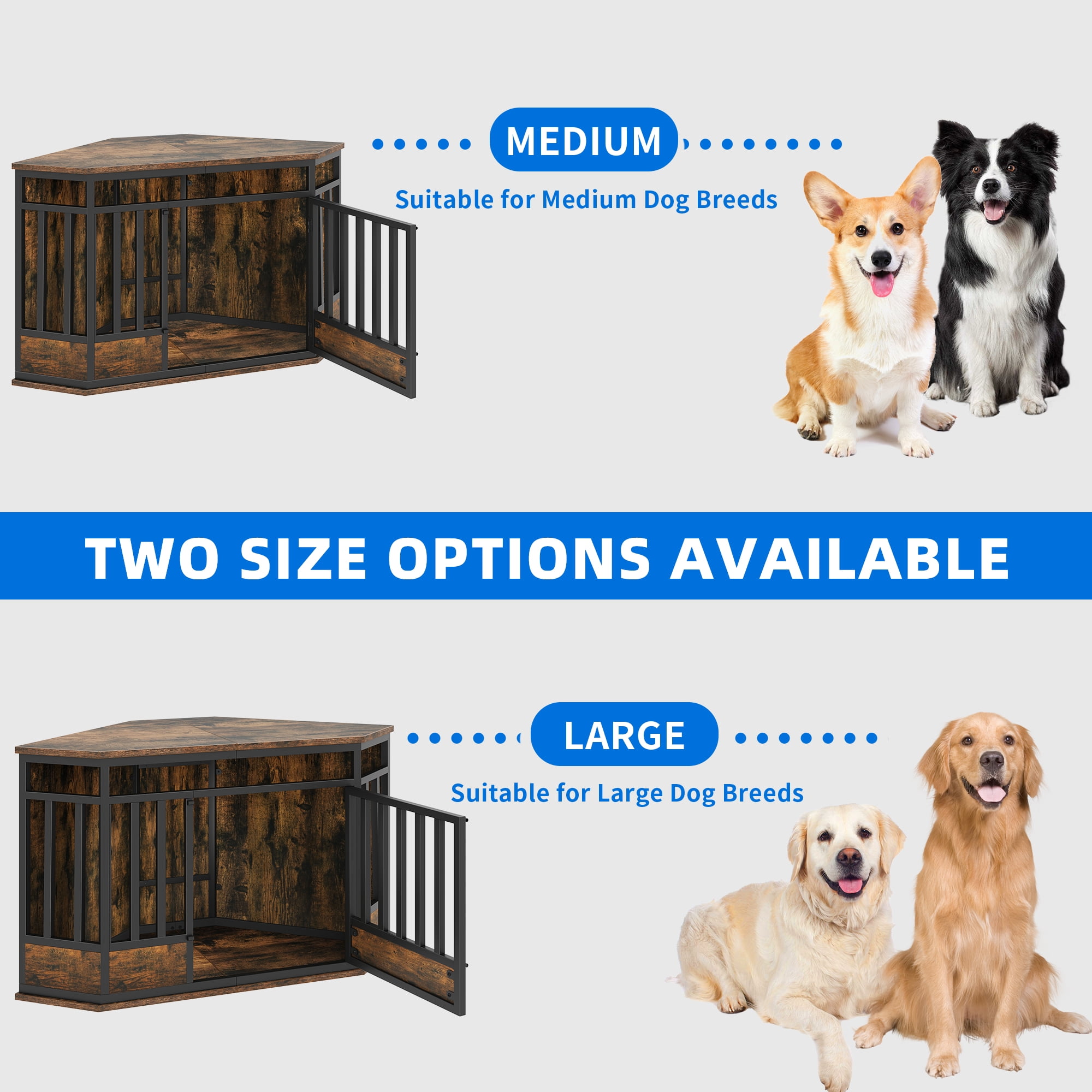 Uforic Farmhouse Corner TV Stand for TVs up to 55 inch With Wood Corner Dog Crate Furniture,Dog Kennel, TV Media Console, Walnut
