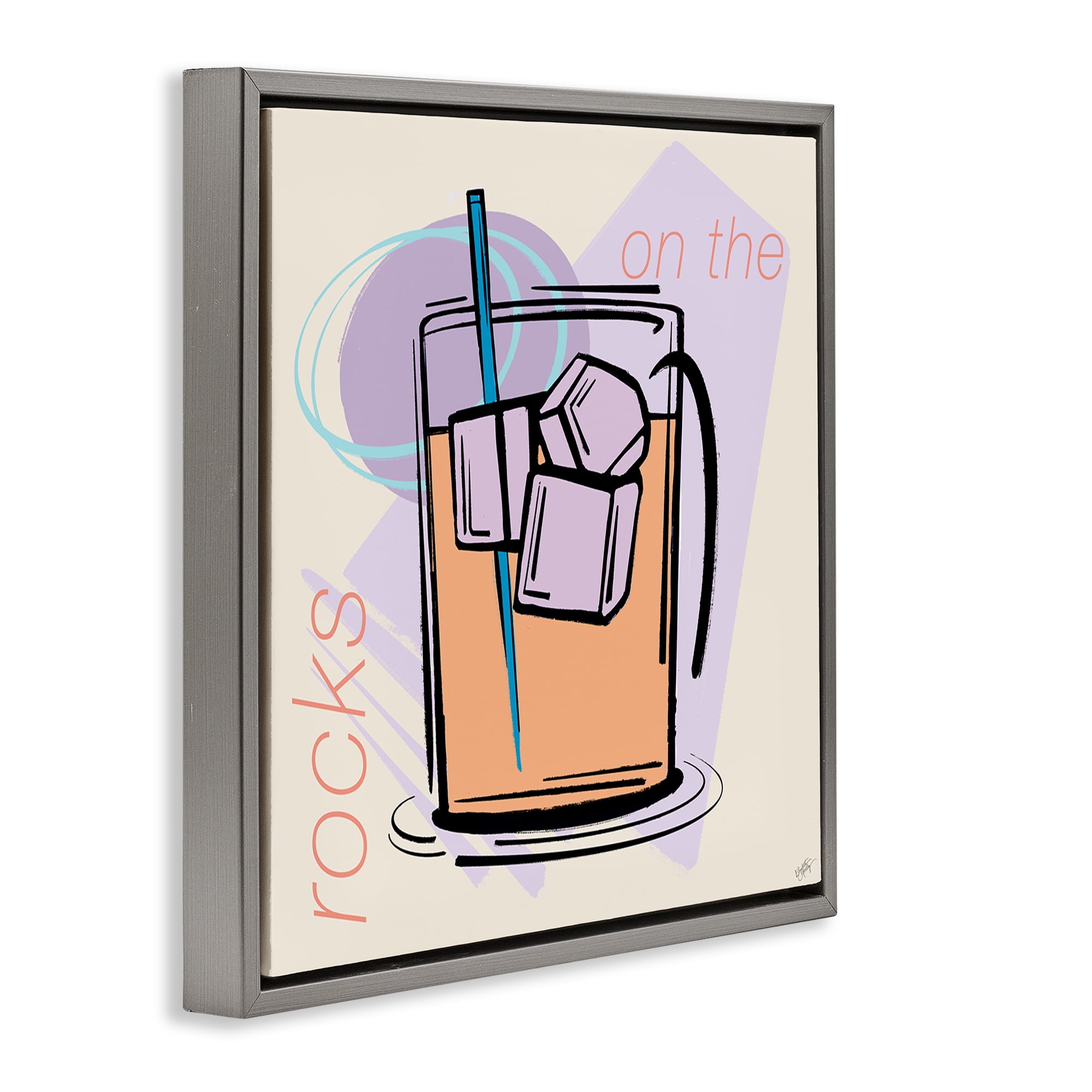 Stupell Industries On The Rocks Drink Food & Beverage Painting Gray Floater Framed Canvas Art Print Wall Art, 25 x 25