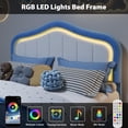 thumbnail image 5 of Twin Bed Frame with Storage & LED Light, Velvet Led Bed Frame with Headboard, No Box Spring Needed, Wooden Slats, Noise Free, Blue, 5 of 7
