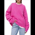 thumbnail image 3 of Suéter de Mujer, Cuello Redondo, Larga, Holgado, Tejido Suave, Dobladillo Acanalado, para Otoño e Invierno. Rosa Roja Talla Única, 3 of 10
