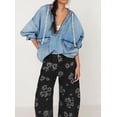 thumbnail image 2 of sicmoss Women's Black Y2K Distressed Barrel Jeans Baggy Wide Leg Floral Print Long with Patchwork, 2 of 6