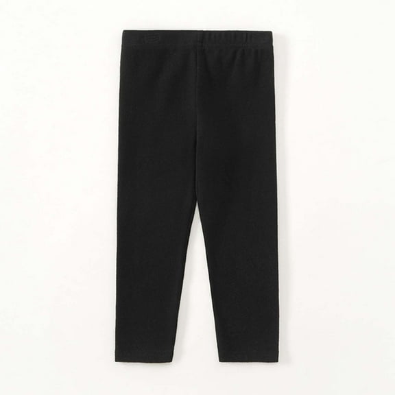 Huowey Big Girls Boys Uniform Pants Autumn Winter Warm Solid Color Elastic Waist Pull On Trousers Flat Front Dress Pants Comfortable Stretch Dailywear,Black,5-6 Years