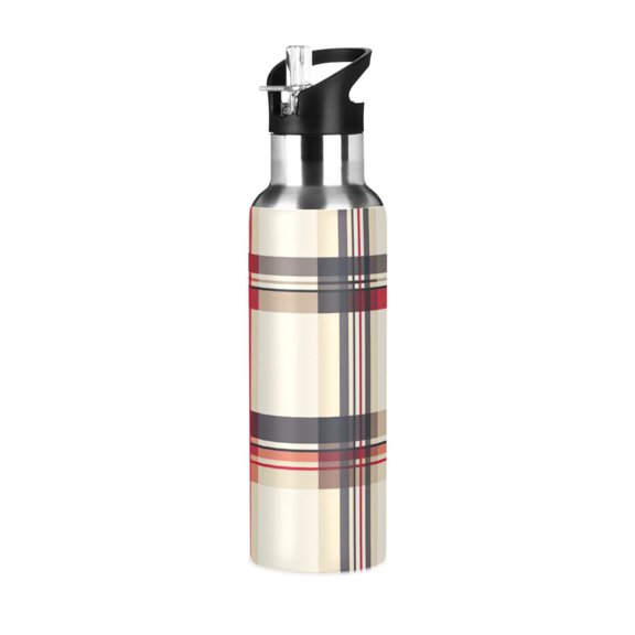 Yayeee 20oz Insulated Water Bottle Double Wall Stainless Steel with Flip Straw Lid, Red Tartan