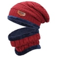 thumbnail image 1 of Bonnet d'Hiver Tricoté avec Écharpe, Rouge Vin, 1 of 6