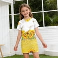 thumbnail image 3 of Abcomgle Summer Dresses for Girls 10-12 Casual A-Line Short Sleeve Midi Dress Sunflower Print Crew Neck Cute Loose Sundresses for 4-14t Kids, 3 of 6