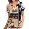 thumbnail image 2 of Pntutb Navidad Moda Mujer Cuello en V Casual Manga corta Impreso Bolsillos Señoras tops Blusa Pntutb Pntutb-5069, 2 of 6