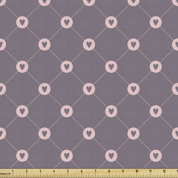 Modern Fabric by the Yard, Symmetrical Mesh of Hearts in Rounds Connected Design Valentine's Day, Decorative Upholstery Fabric for Chairs & Home Accents, Pale Eggplant and Rose by Ambesonne