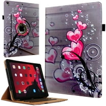 JYtrend Case Rotating Cover for 9.7 inch iPad Air 1, Air 2 , 5th, 6th Generation with Pocket (Heart Flower)