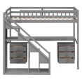 thumbnail image 3 of Twin Size Loft Bed with Desk and 2 Chest of Drawers, Wood Loft Bed Twin with Light Strip & Storage Stairs, Safety Guardrail, No Box Spring Needed, 220LBS Capacity, Gray, 3 of 9