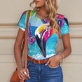 thumbnail image 4 of KLL Women 's Crew Neck Bodysuit Jumpsuits Tropical Flamingo Summer Print Short onesies Stretch T Shirts, 4 of 5