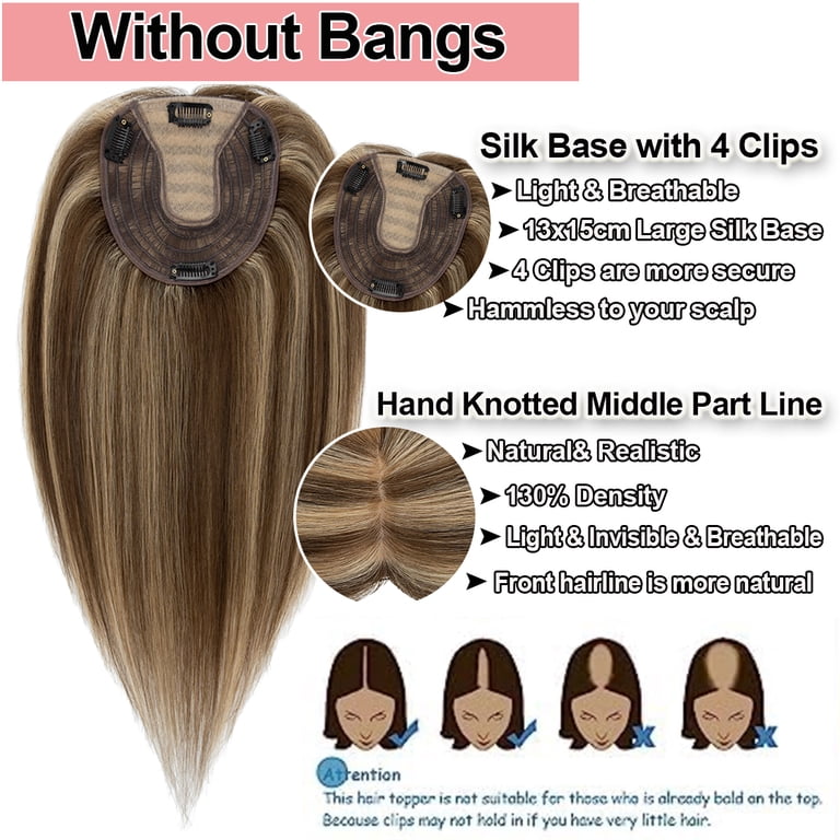 Real Human Hair Topper No Bangs 13x15cm Silk Base 150% Density Clip In Amazon.com : SEGOHAIR Hair Toppers for Women Real Human Hair  main image 3